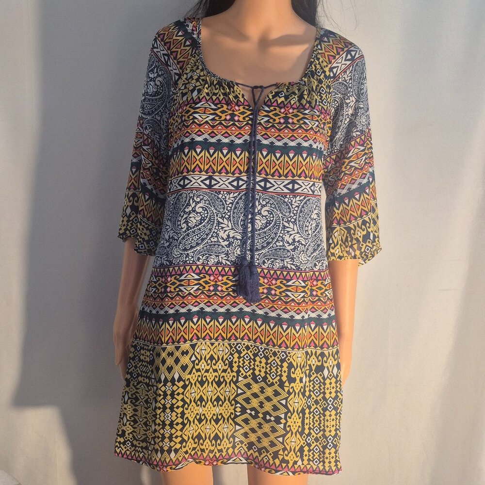 RED CAMEL boho style dress, lined, multicolored in size XS